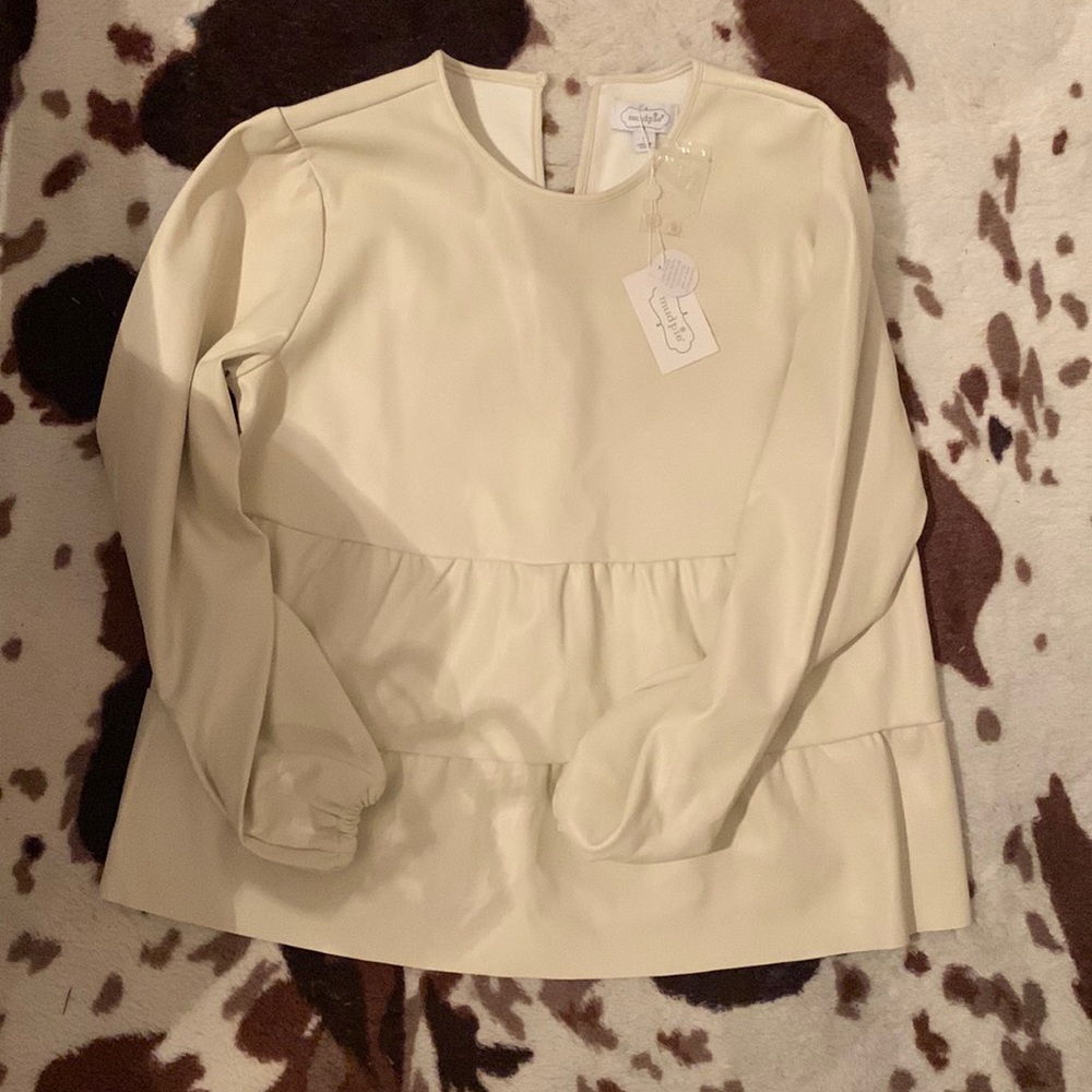 Mud pie cream Lovie faux leather top blouse brand new with tags!